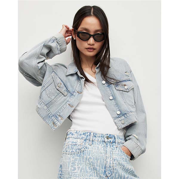 Allsaints Australia Womens Cona Cropped Denim Jacket Light Indigo AU64-749